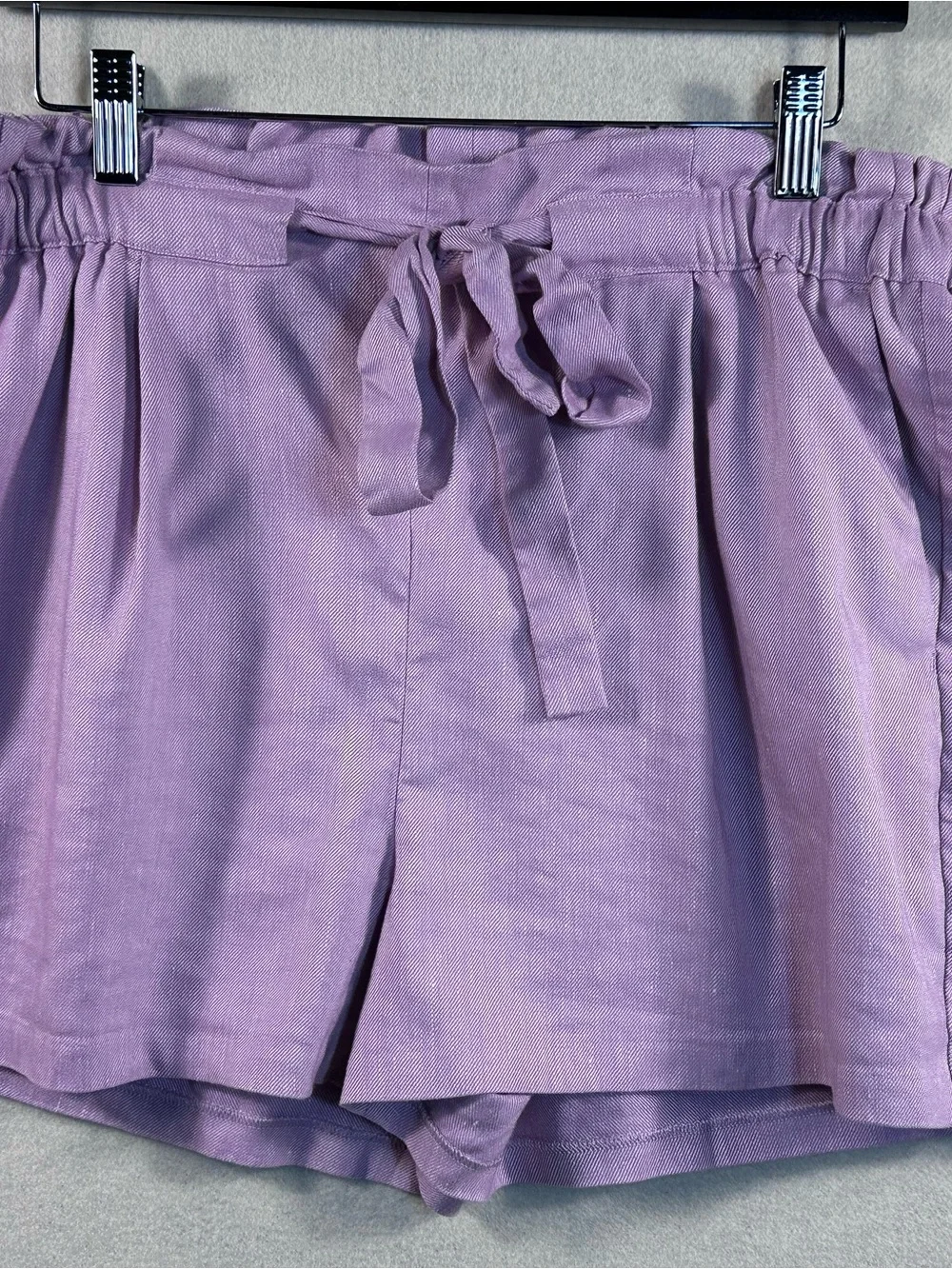 Express High Rise Paperbag Linen Blend Shorts Medium Lavender Tie Waist